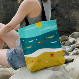 Bolso De Tela Retro Beach Summer Mid Century Moderno
