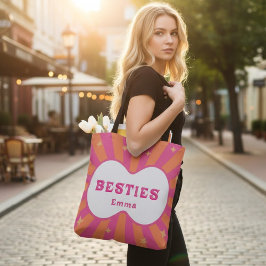 Bolso De Tela Retro Besties Personalized Pink & Orange Tote Bag