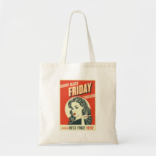 Bolso De Tela Retro Black Friday Pop Art Pin-Up Girl (Frente)