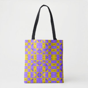 Bolso De Tela Retro Boho Morado y Amarillo Damasco Tablero de Aj