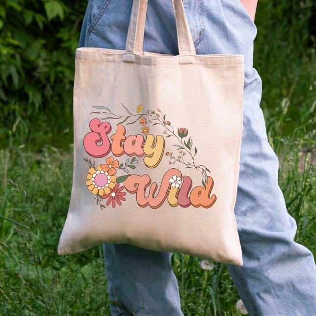 Bolso De Tela Retro Boho Stay Wild, Flora Floral Estética (Subido por el creador)
