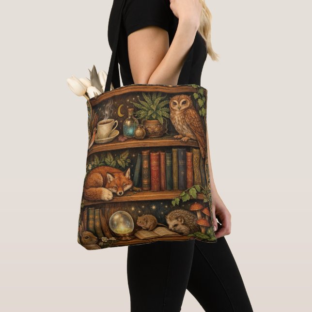 Bolso De Tela Retro book lover woodland animals (Detalle)