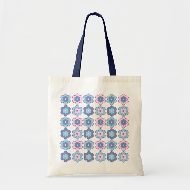 Bolso De Tela Retro Bubble Flowers (Pink and Blue) Pattern (Frente)