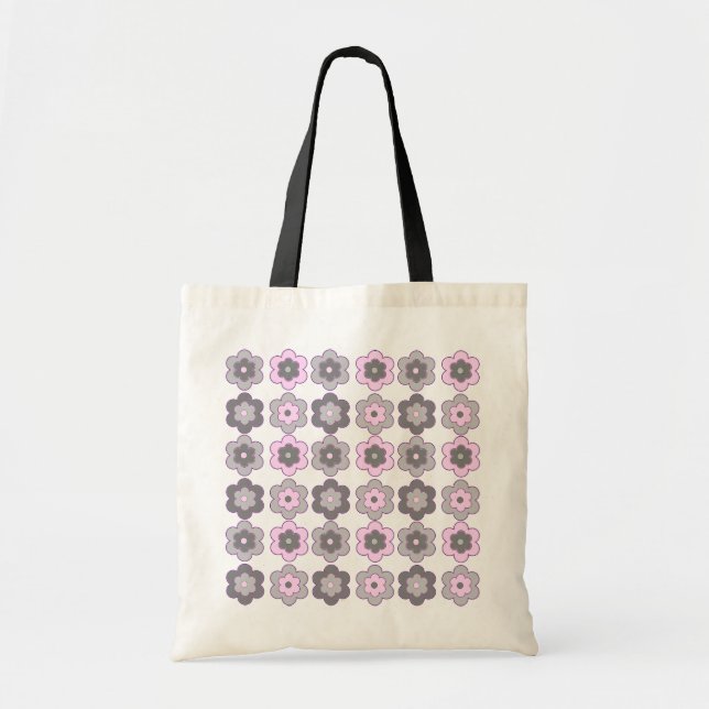Bolso De Tela Retro Bubble Flowers (Pink and Grey) Pattern (Frente)