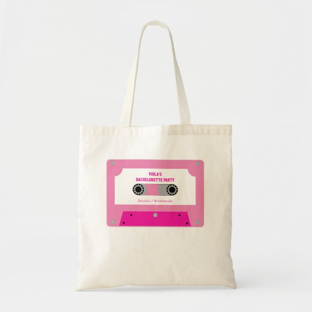 Bolso De Tela Retro Cassette Tape Hot Pink Bachelorette Party (Frente)