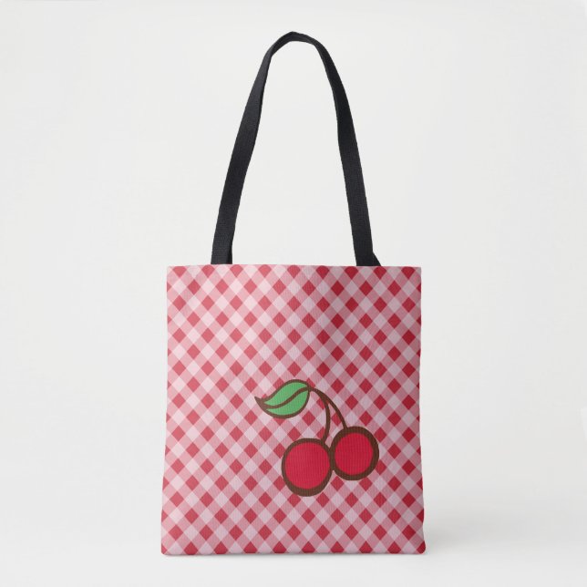 Bolso De Tela Retro Cherry Gingham Purse Beach Tote Bag Gift (Anverso)