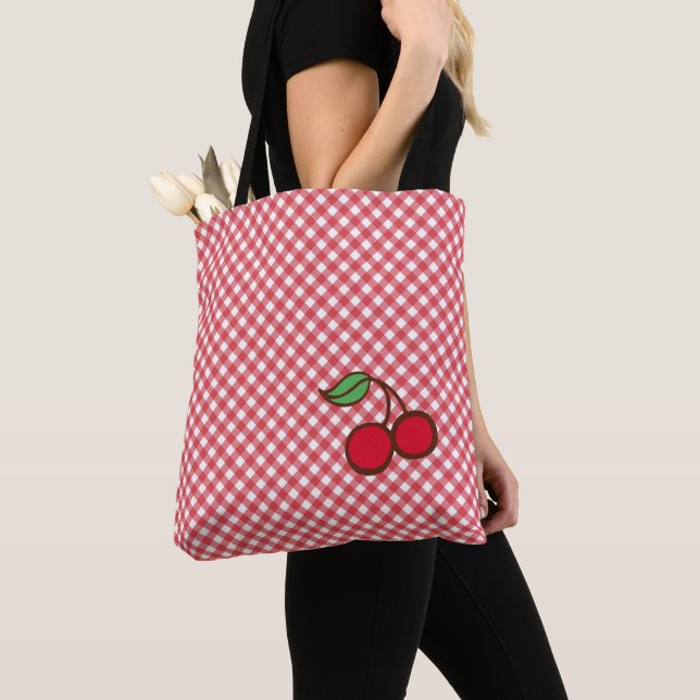 Bolso De Tela Retro Cherry Gingham Purse Tote Bag Gift (Detalle)