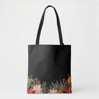 Bolso De Tela Retro Christmas floral pattern in black