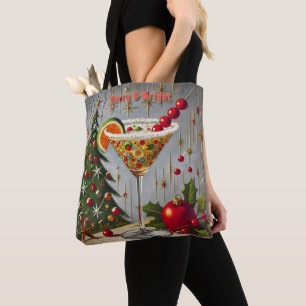 Bolso De Tela Retro Cóctel de Dulce Navideño Alegre y Brillante