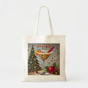 Bolso De Tela Retro Cóctel de Dulce Navideño Alegre y Brillante