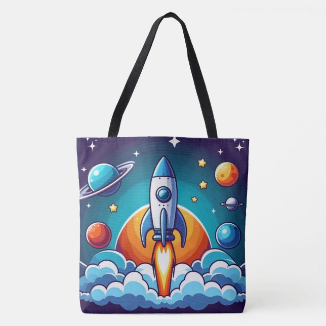 Bolso De Tela Retro, cohete espacial exterior (Anverso)