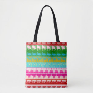 Bolso De Tela Retro Colorido Animales Patrón de franjas modernas