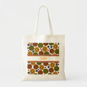 Bolso De Tela Retro de los 70 Rojo Verde Amarillo Naranja Flor