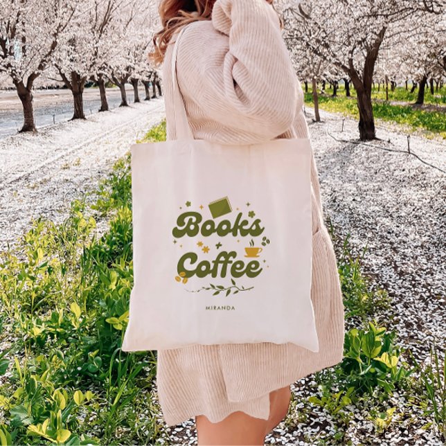 Bolso De Tela Retro Floral 'Libros y café' Folleto personalizado (Subido por el creador)