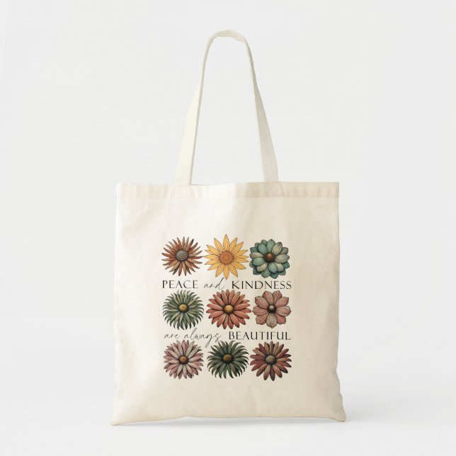 Bolso De Tela Retro Floral Peace and Kindness (Frente)
