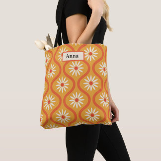 Bolso De Tela Retro Flowers on Mid Century Orange Ogee Custom 