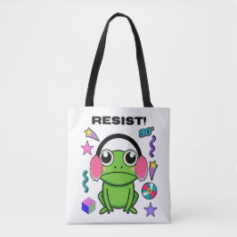 Bolso De Tela Retro Frog with A 90s Attitude. Resist! Quote