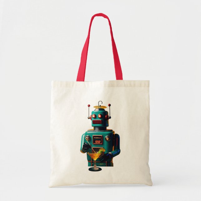 Bolso De Tela Retro Futuristic Robot ROBIA 12J2 Mixologist (Frente)