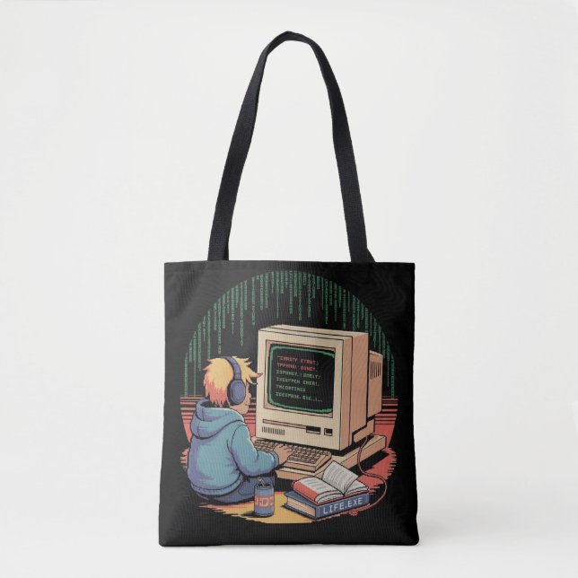 Bolso De Tela Retro Gamer Kid en el arte de píxeles de una compu (Anverso)
