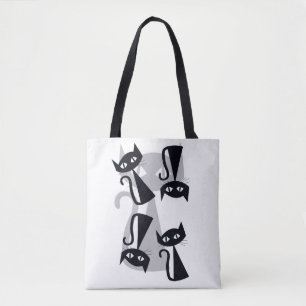 Bolso De Tela Retro, gatos negros de mediados de siglo