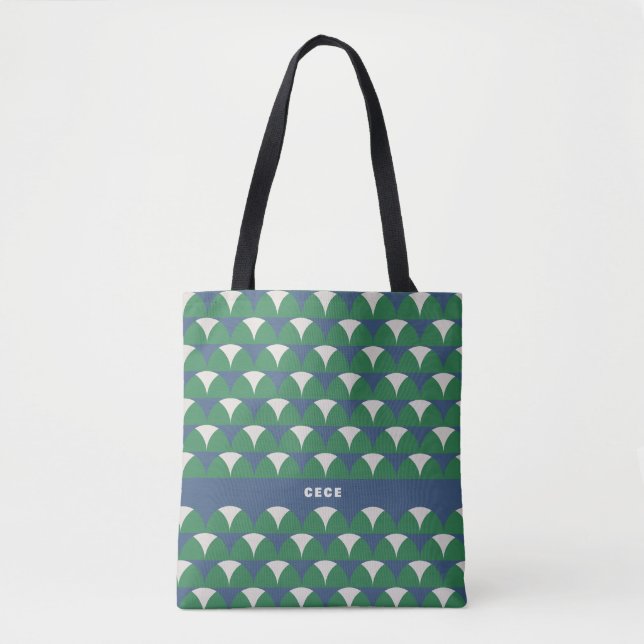 Bolso De Tela Retro geométrico verde azul moderno personalizado (Anverso)