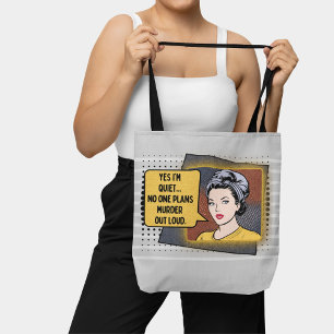 Bolso De Tela Retro gris arte pop Shy Chica frase sarcástica