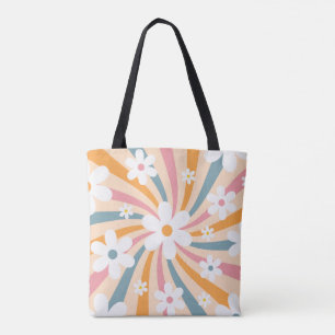 Bolso De Tela Retro Groovy Colorido Sunshine Daisy Floral Hippie
