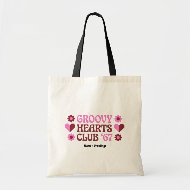 Bolso De Tela  Retro Groovy Hearts Club '67 Pink Brown Valentine (Frente)