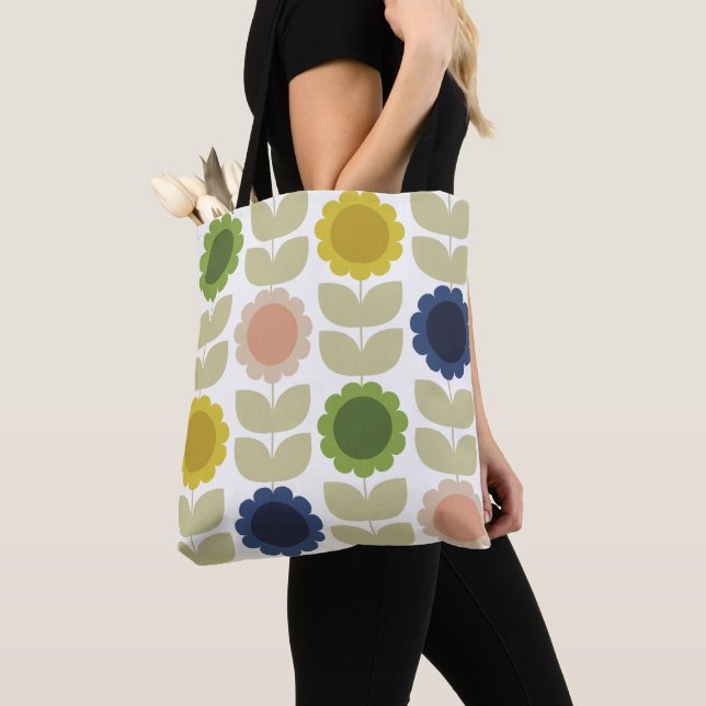 Bolso De Tela Retro Groovy Summer Flowers Stems (Detalle)