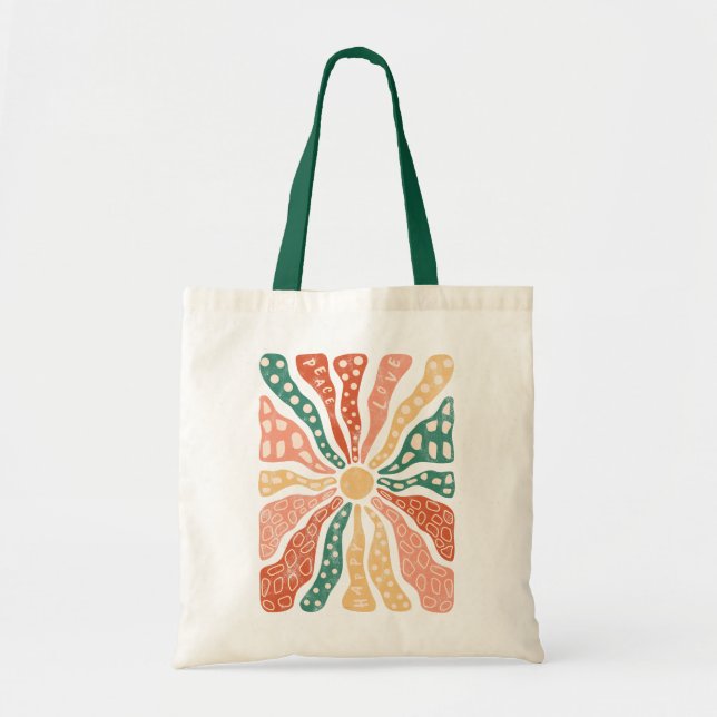 Bolso De Tela Retro Groovy Wildflower Sunburst (Frente)