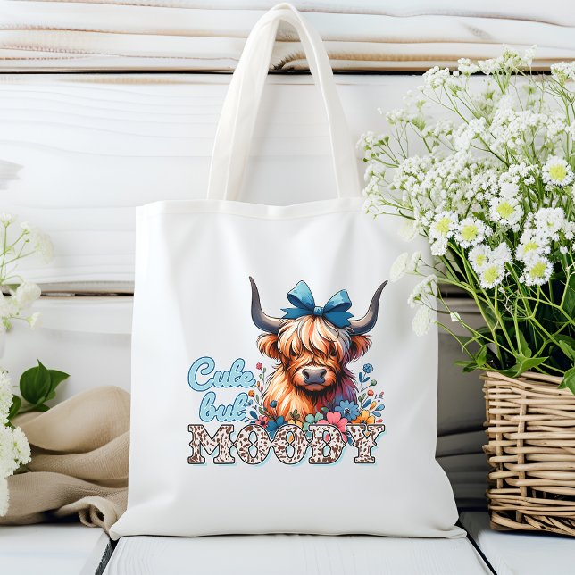 Bolso De Tela Retro Guay Highland Cow "lindo pero amoroso" azul (Subido por el creador)