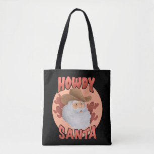 Bolso De Tela Retro Howdy Santa Rustic Cowboy Navidades