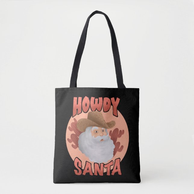 Bolso De Tela Retro Howdy Santa Rustic Cowboy Navidades (Anverso)
