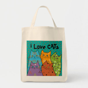 Bolso De Tela Retro i Love Cats Grocery Tote Bag