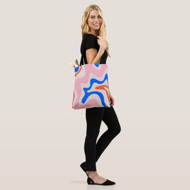 Bolso De Tela Retro Láquido Swirl Abstracto Naranja rosa Azul (Puesto)