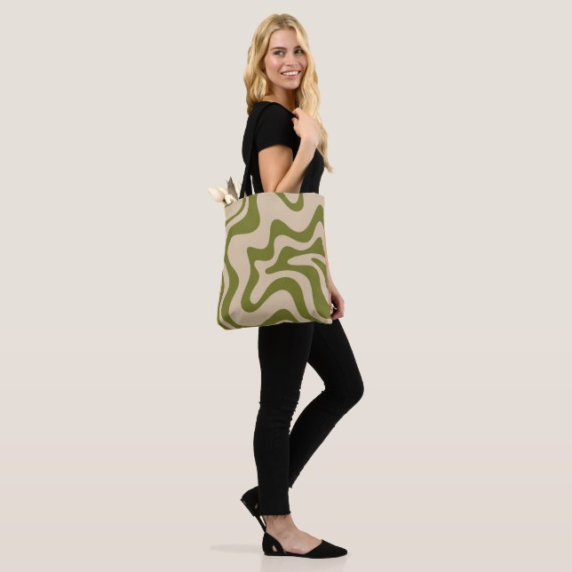 Bolso De Tela Retro Láquido Swirl Abstracto Patrón Olive Green (Puesto)