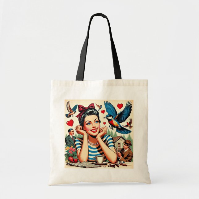 Bolso De Tela Retro Love Birds  (Frente)