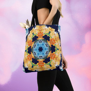 Bolso De Tela Retro Mandala amarillo azul y Naranja
