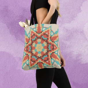 Bolso De Tela Retro Mandala azul rojo y amarillo