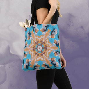 Bolso De Tela Retro Mandala Azul y Naranja