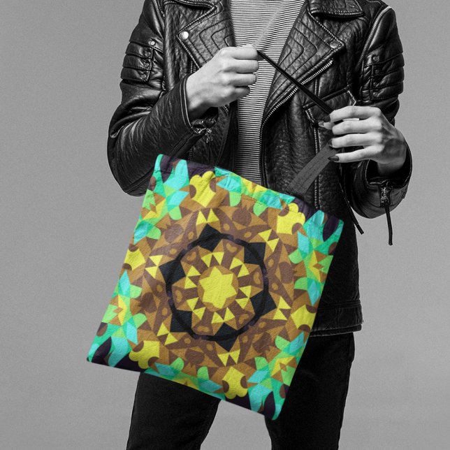 Bolso De Tela Retro Mandala Flor Amarillo Azul y Verde (Subido por el creador)