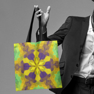 Bolso De Tela Retro Mandala Flor amarillo morado y verde