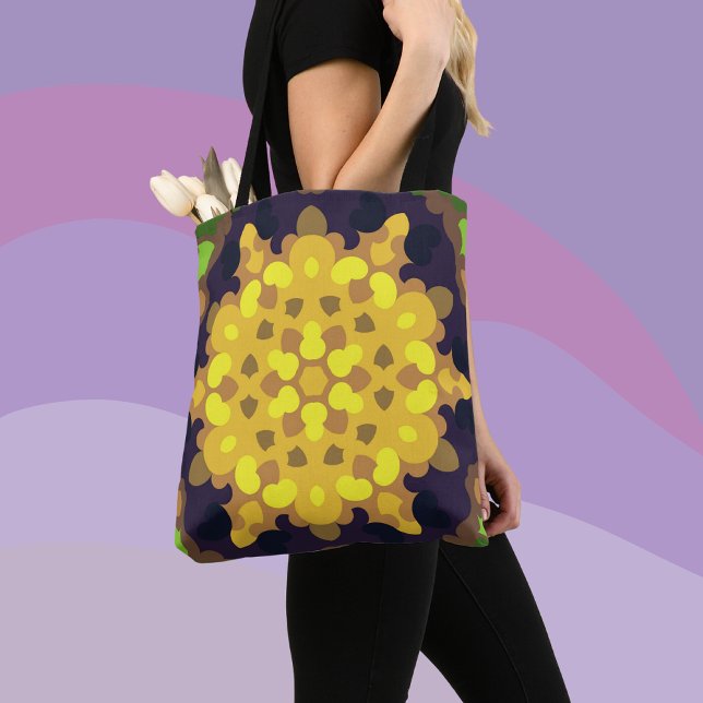 Bolso De Tela Retro Mandala Flor amarillo morado y verde (Subido por el creador)