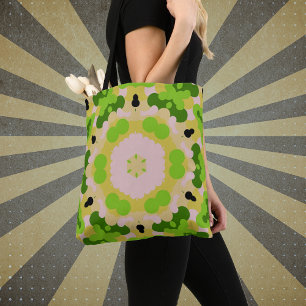 Bolso De Tela Retro Mandala Flor Amarillo Verde y Blanco