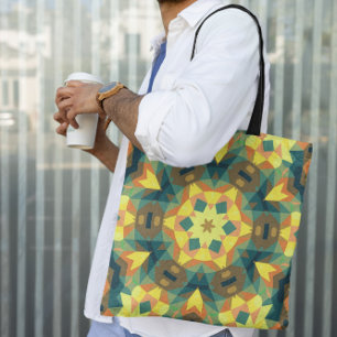 Bolso De Tela Retro Mandala Flor Amarillo Verde y Naranja