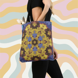 Bolso De Tela Retro Mandala Flor Amarillo y Azul