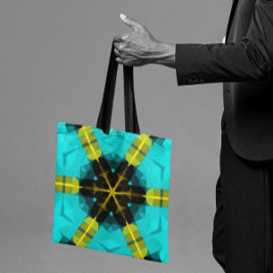 Bolso De Tela Retro Mandala Flor Azul Amarillo y Negro