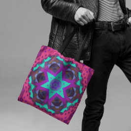 Bolso De Tela Retro Mandala Flor azul morado y rosa