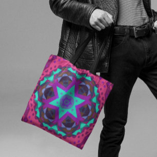 Bolso De Tela Retro Mandala Flor azul morado y rosa