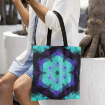 Retro Mandala Flor Azul Púrpura y Verde